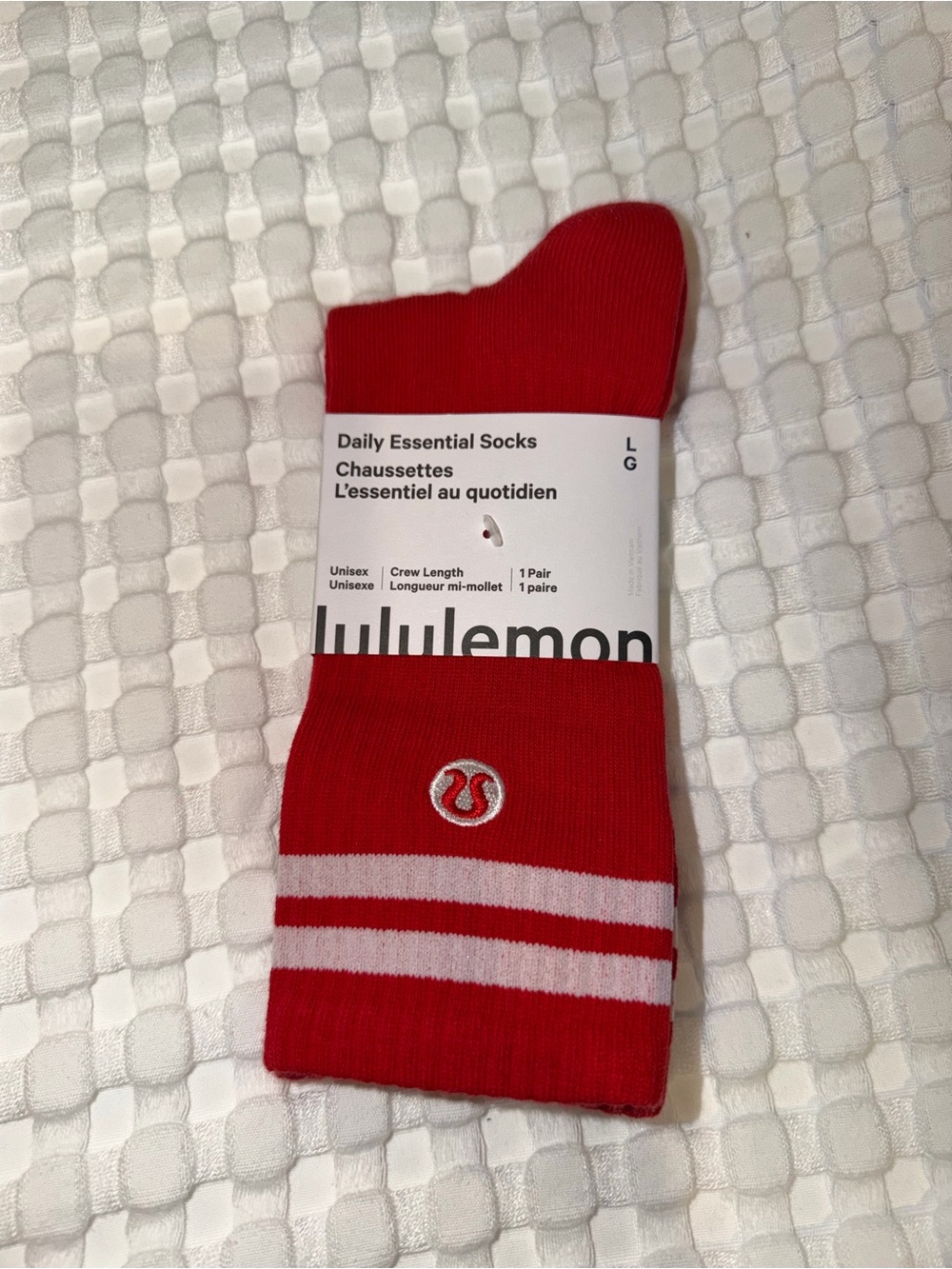 lululemon athletica Red Crew Socks with White Stripes